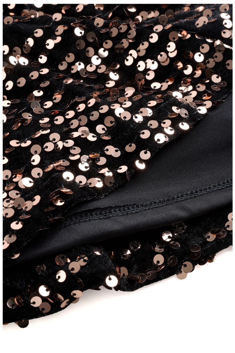 Sequin Square Neck Long Sleeve Minidress, Alternate, color, BLACK