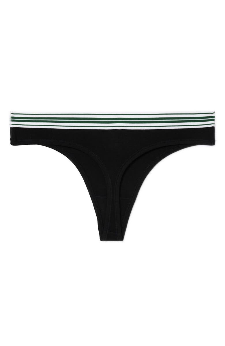 Lacoste High Waist Stretch Cotton Jersey Thong, Alternate, color, Black