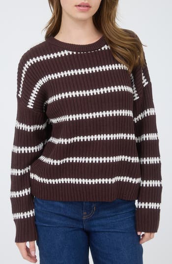 Blu Pepper Stripe Drop Shoulder Sweater In Brown