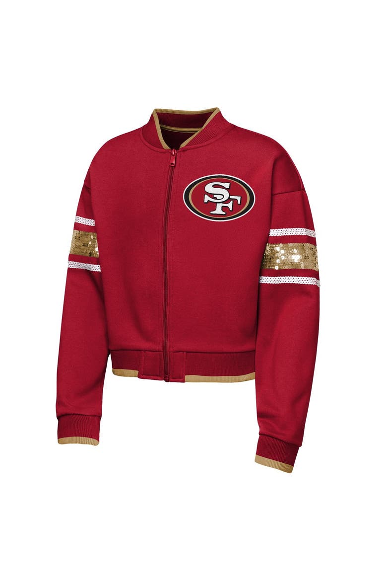 Girls Youth Outerstuff  Scarlet San Francisco 49ers MVP Full-Zip Sequin Bomber Jacket, Alternate, color, Scarlet