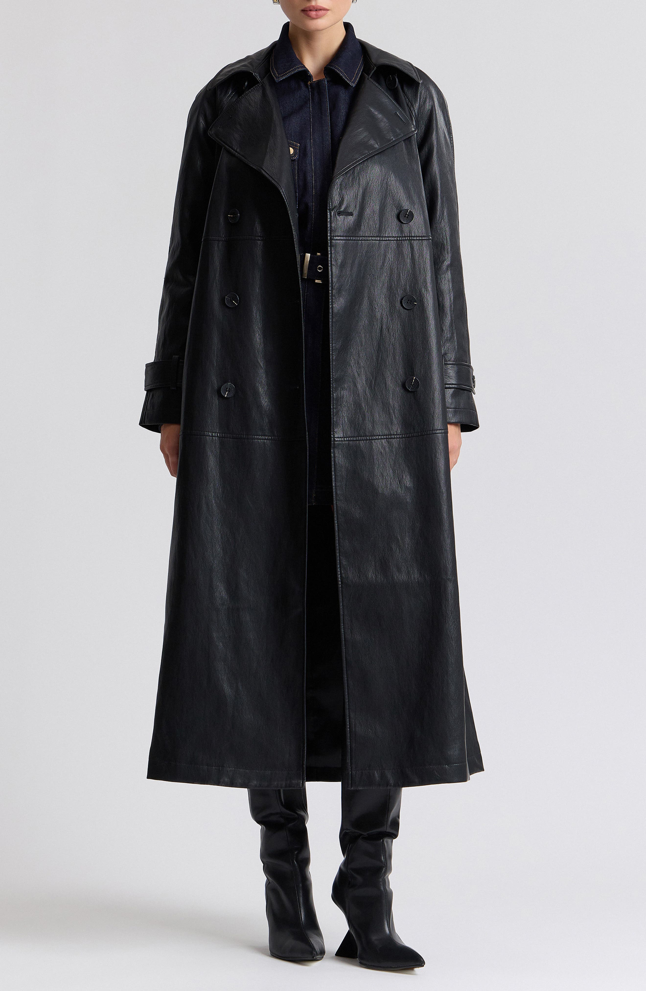 Avec Les Filles Oversize Raglan Faux Leather Trench Coat (Women