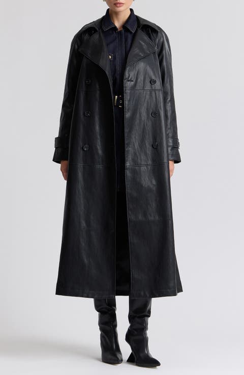 Oversize Raglan Faux Leather Trench Coat