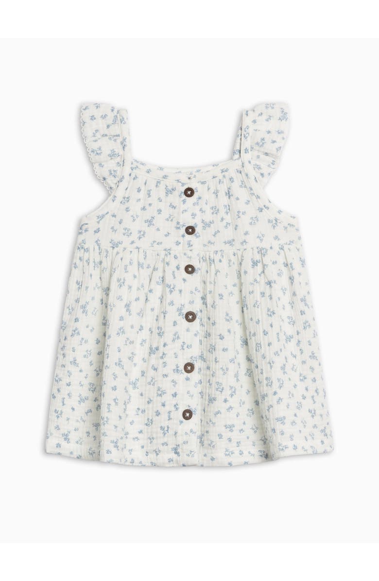 Colroed Organics Organic Maisy Muslin Ruffle Strap Dress, Main, color, Rosebay Floral / Coconut + Sea