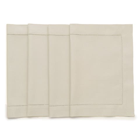 Cotton Linen Hemstitch Placemats Set of 4, 14 x 19 Inch for Dining Table, Holiday and Everyday Table Decor