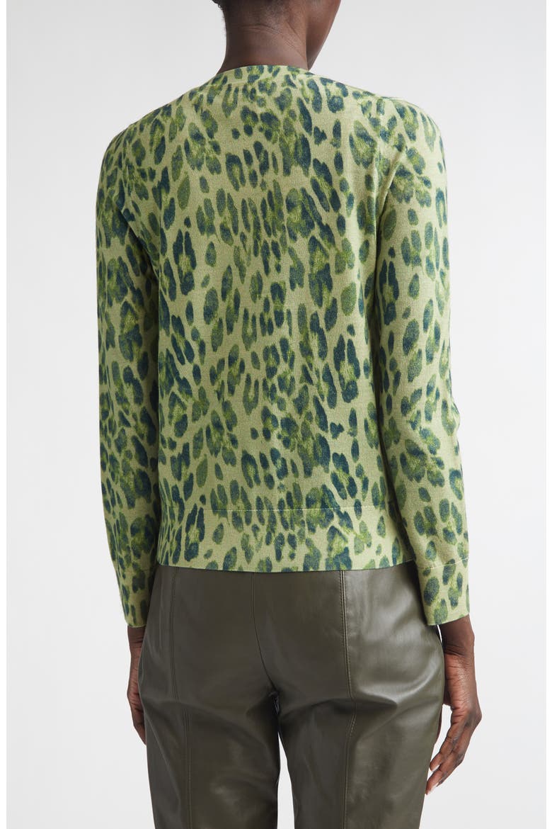 Fine Gauge Leopard Print Wool Blend Cardigan, Alternate, color, OLIVE MULTI ANIMAL PRINT