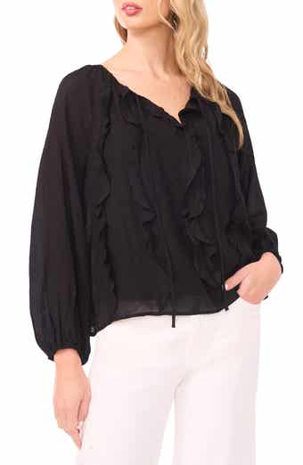 Tie Neck Ruffle Long Sleeve Top