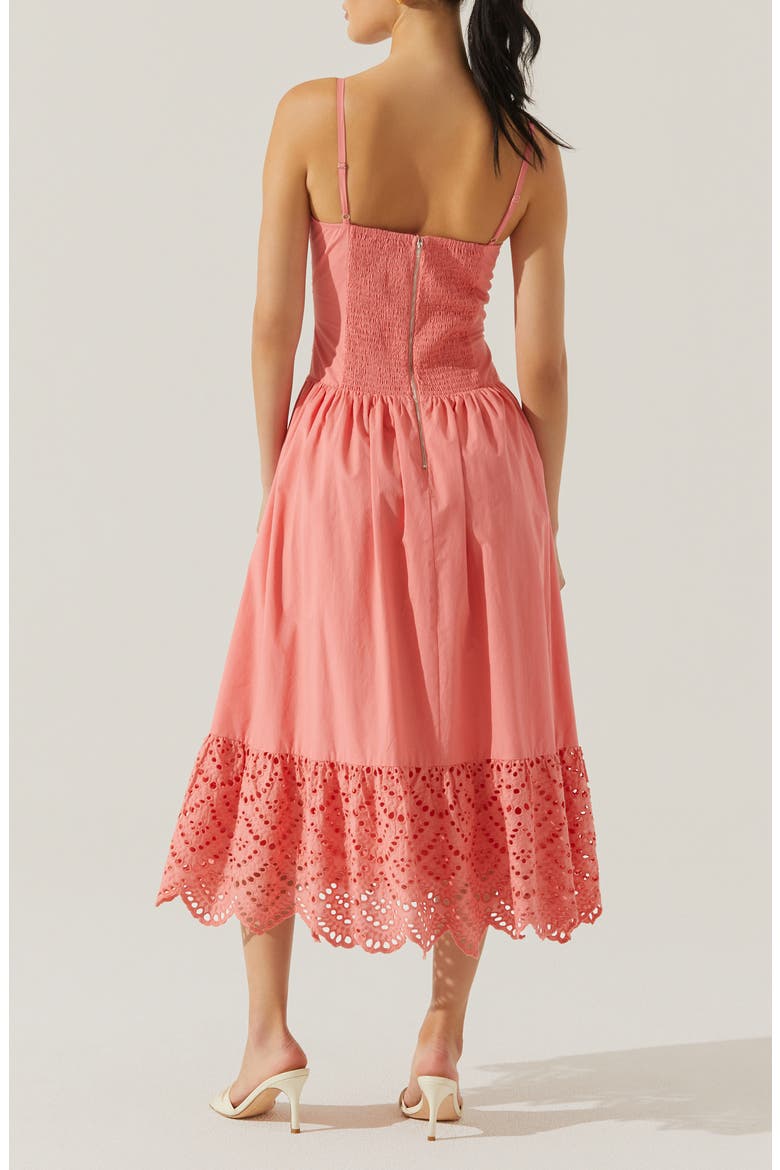 Nathalia Eyelet Embroidered Cotton Midi Dress, Alternate, color, CORAL