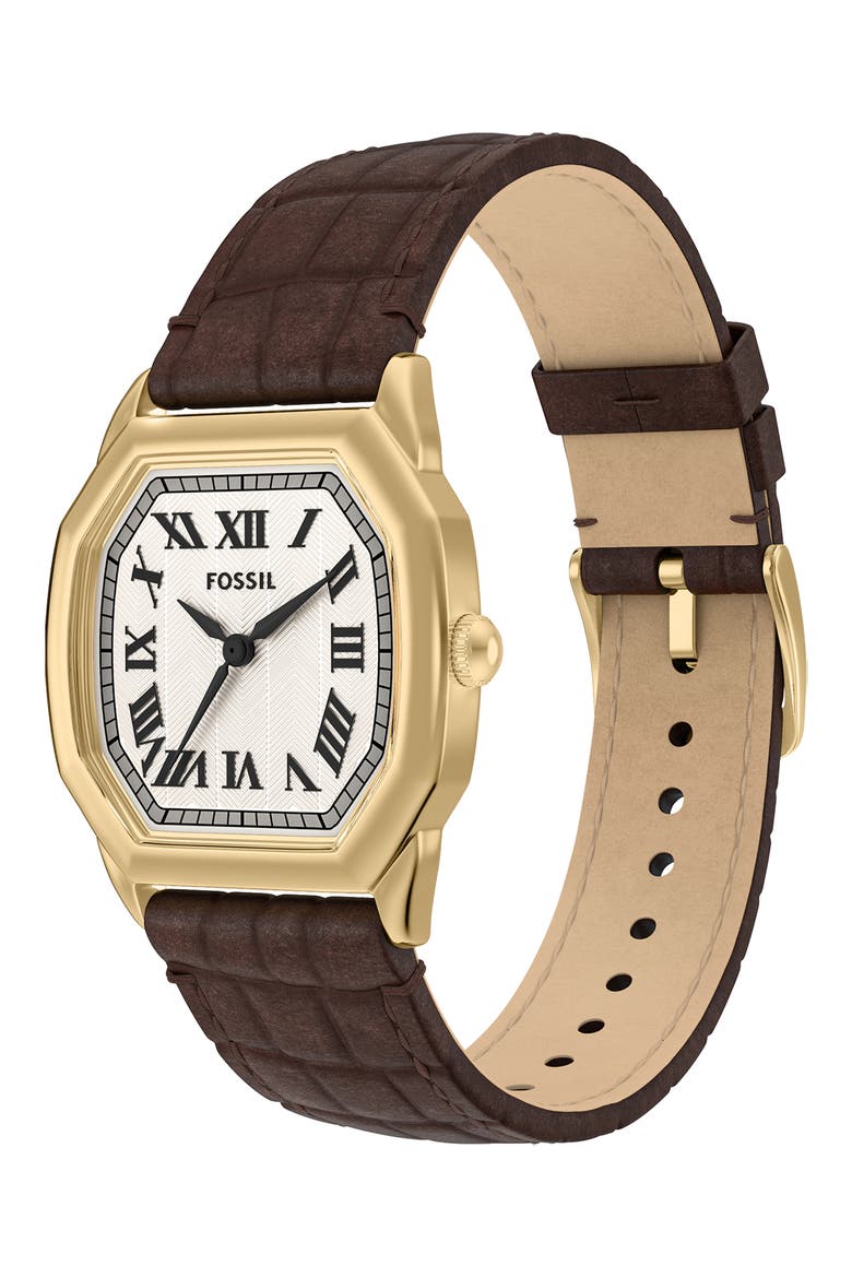 Harlow Croc Embossed Leather Strap Watch, 27mm, Alternate, color, BROWN/ GOLD