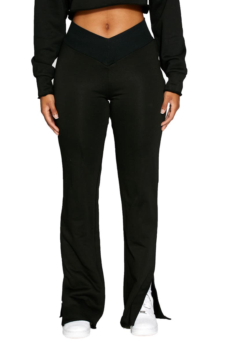 Naked Wardrobe V-Cut Side Slit Cotton Blend Pants, Main, color, 