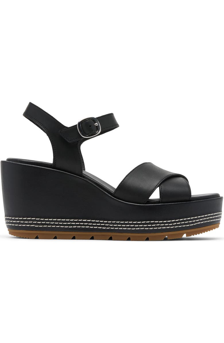 SOREL Sunpeak Ankle Strap Platform Wedge Sandal, Alternate, color, Black Gum 2