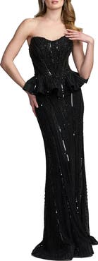 Mac Duggal Strapless Embellished Peplum Gown