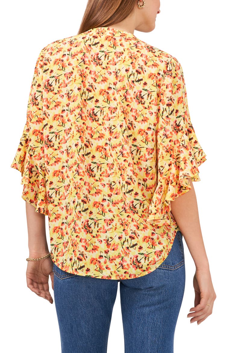 Floral Ruffle Sleeve Top, Alternate, color, YELLOW