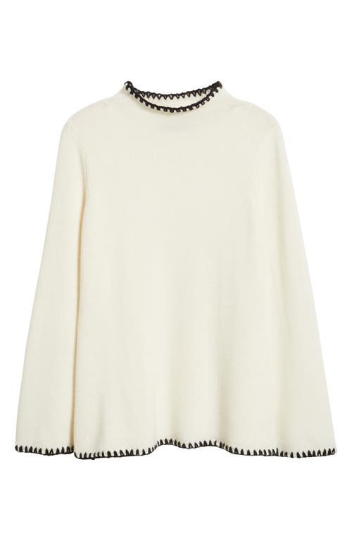 Elie Tahari The Loren Blanket Stitch Cashmere Funnel Neck Sweater In White