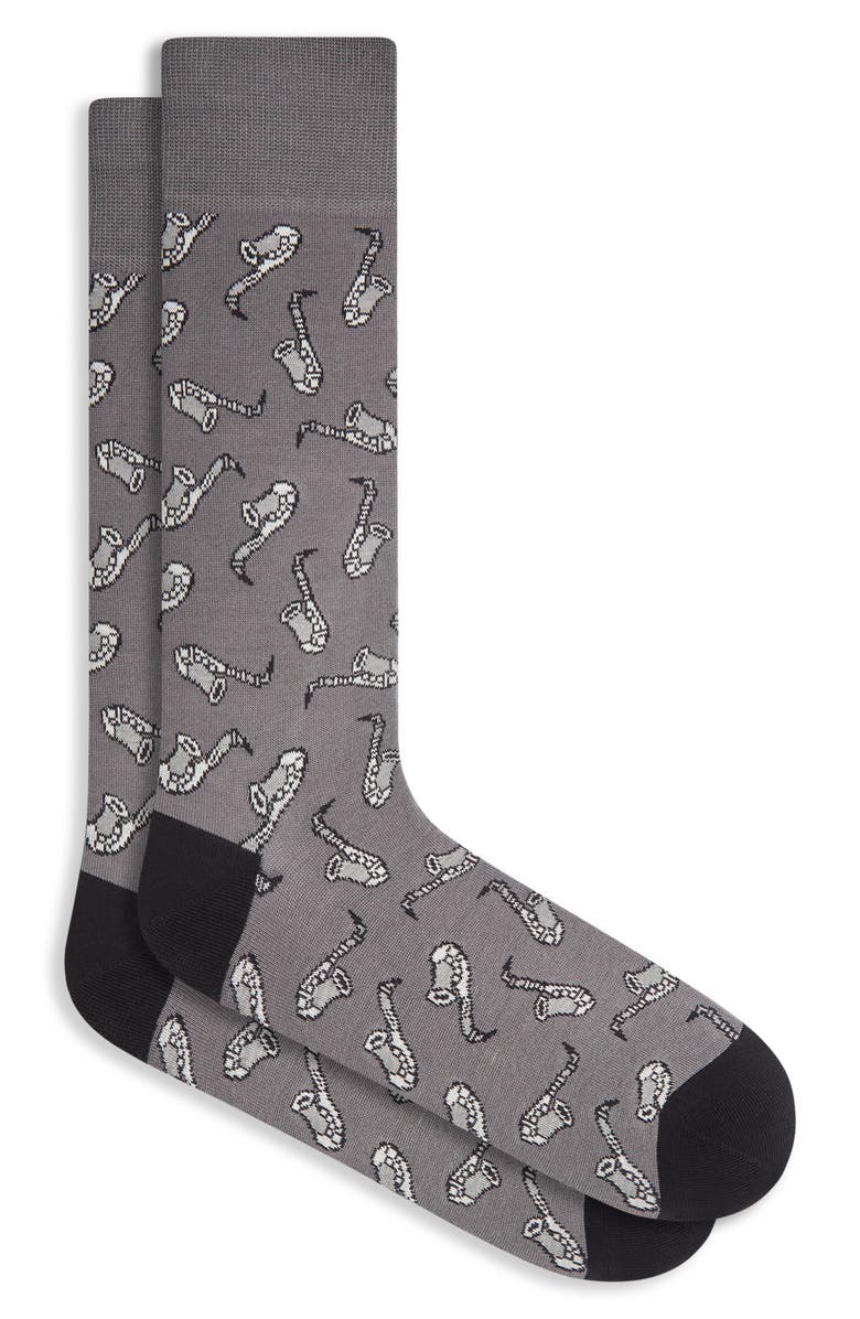 Bugatchi Saxophone Pattern Cotton Blend Dress Socks, Main, color, 