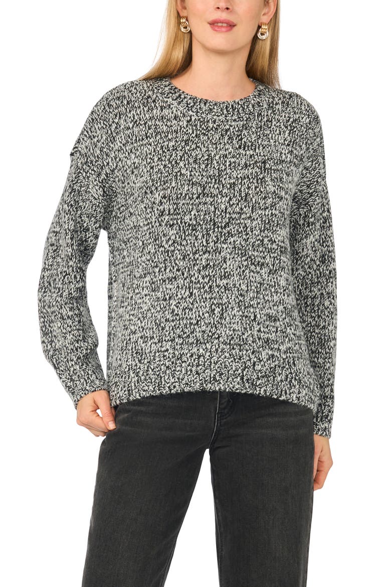 Marled Crewneck Sweater, Main, color, RICH BLACK