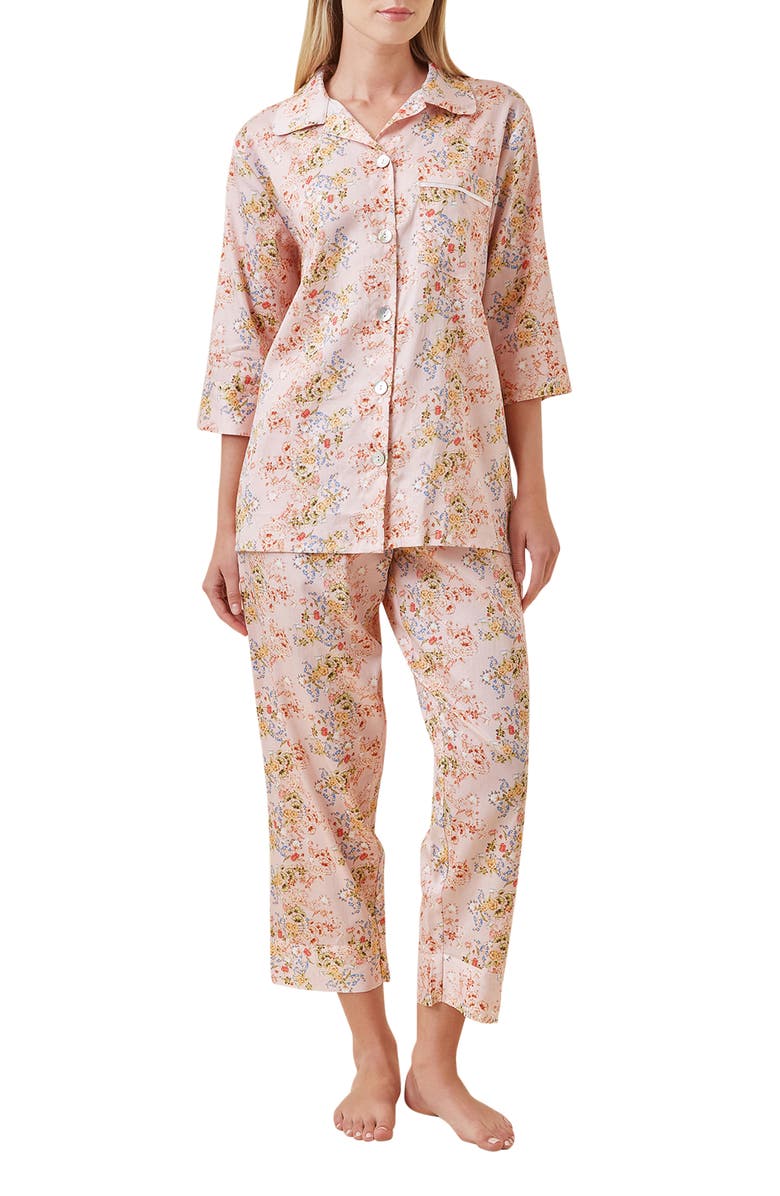 Papinelle Molly Cotton Sateen Crop Pajamas, Main, color, Pink