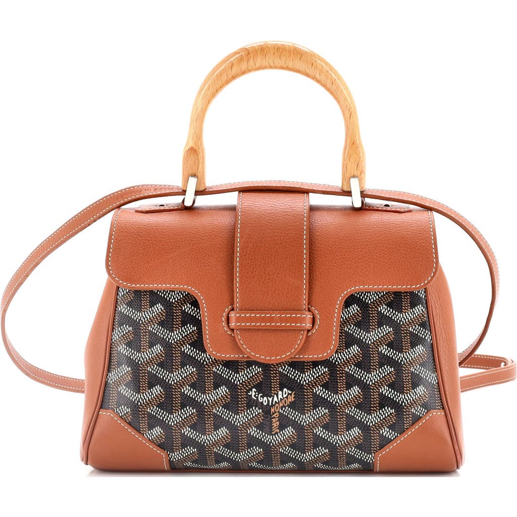 Pre-owned Goyard Goyard Saigon Top Handle Bag Coated Canvas With Leather Mini In Brown