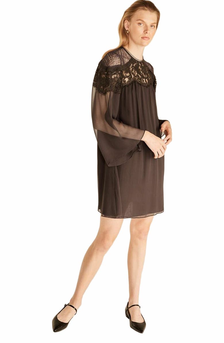 Rebecca Taylor Chiffon Long Sleeve Dress, Main, color, Peat