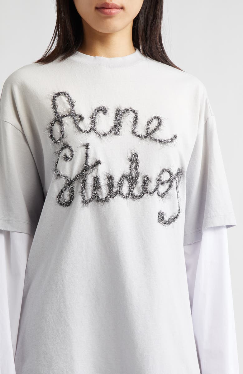 Acne Studios Edra Double U Tinsel Logo Layered T-Shirt, Alternate, color, Light Blue
