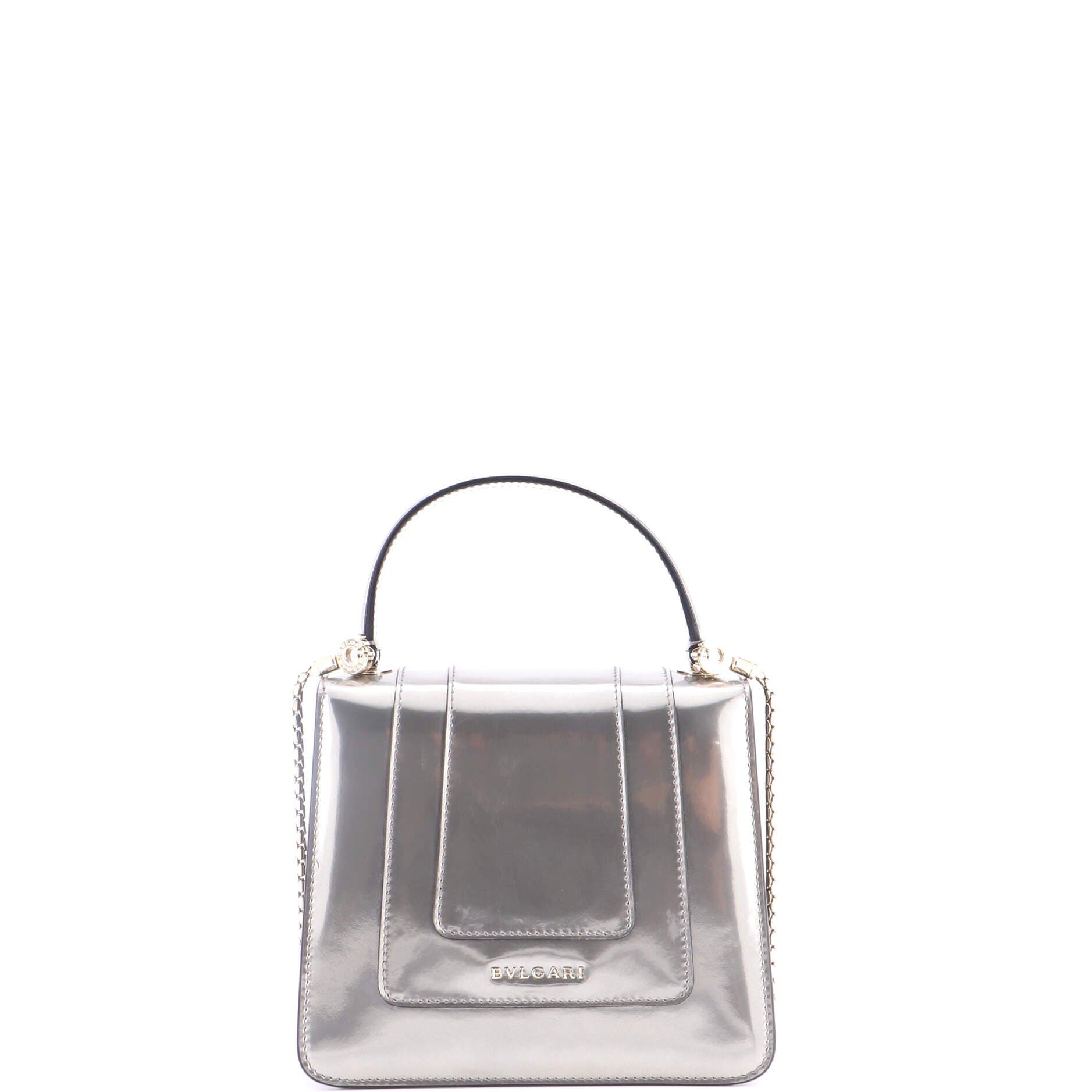Serpenti Top Handle Bag Patent Small, Alternate, color, Metallic Silver