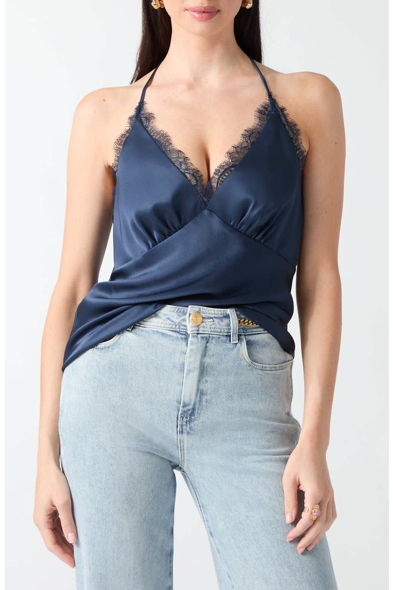 Atena Lace Trim Satin Top, Main, color, A71W-TURQU