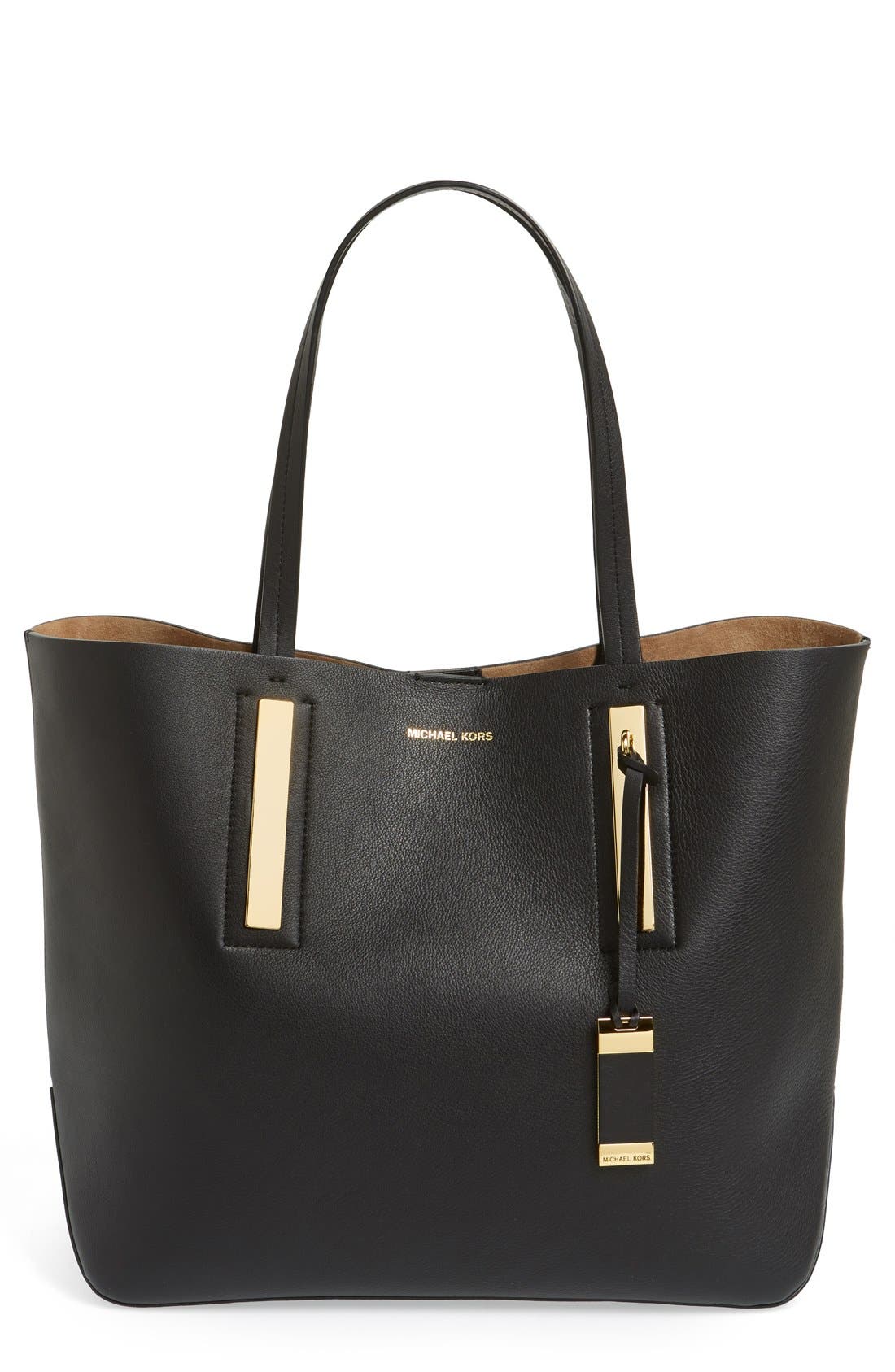 'Large Jaryn' Leather Tote, Main, color, BLACK