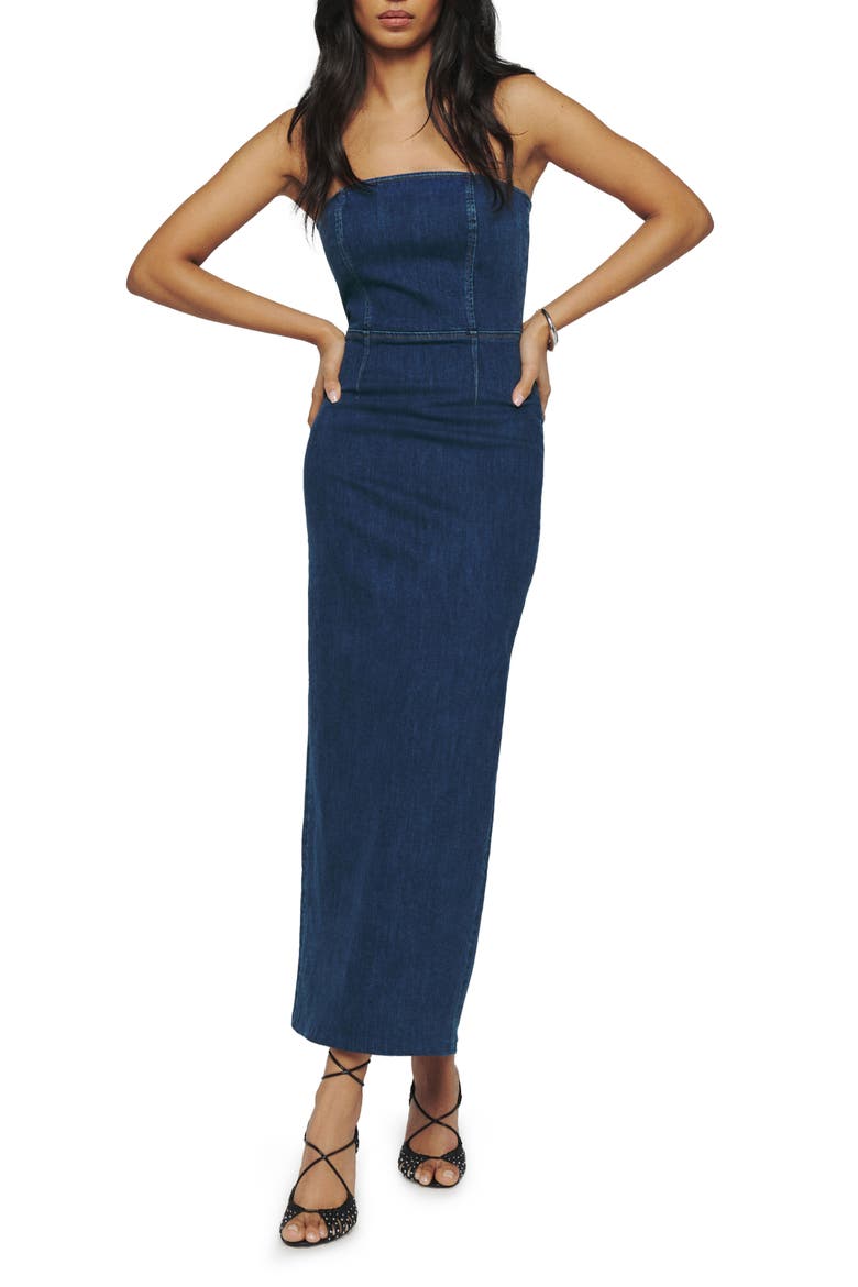 Eugenia Strapless Denim Dress, Main, color, SIMCOE