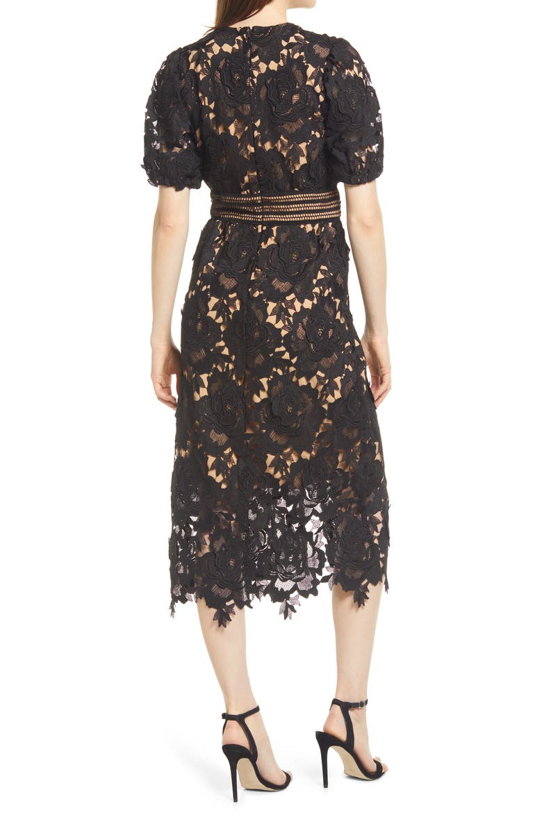 Adelyn Rae Adrian Crochet Lace Midi Dress, Alternate, color, 