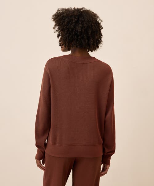 Pact Thermal Waffle Henley Pullover In Brown