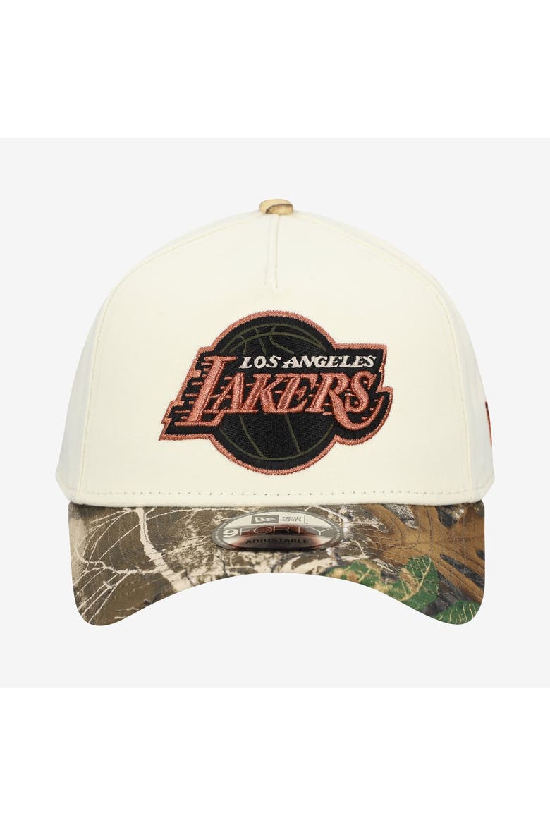 Men's New Era Cream Los Angeles Lakers Realtree Chrome Two-Tone 9FORTY A-Frame Adjustable Hat, Alternate, color, Cream