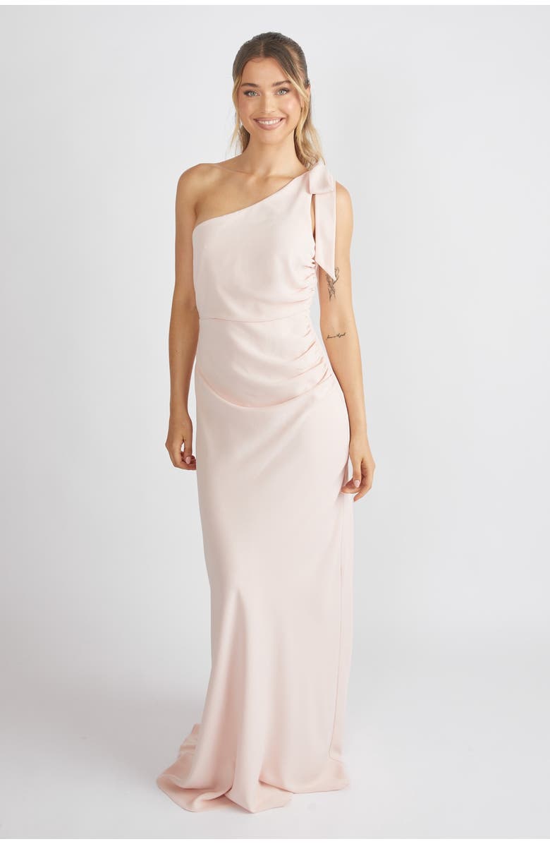 Six Stories Bow One Shoulder Crepe Bridesmaid Dress, Main, color, Blush