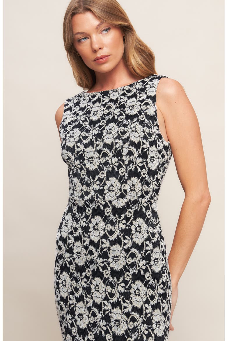 Floral Sleeveless Stretch Lace Midi Dress, Alternate, color, BLACK/ TAUPE