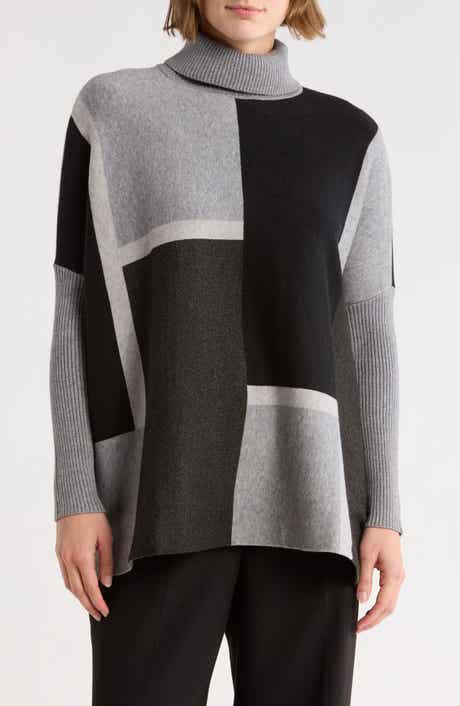 Joseph A Colorblock Turtleneck Poncho Sweater