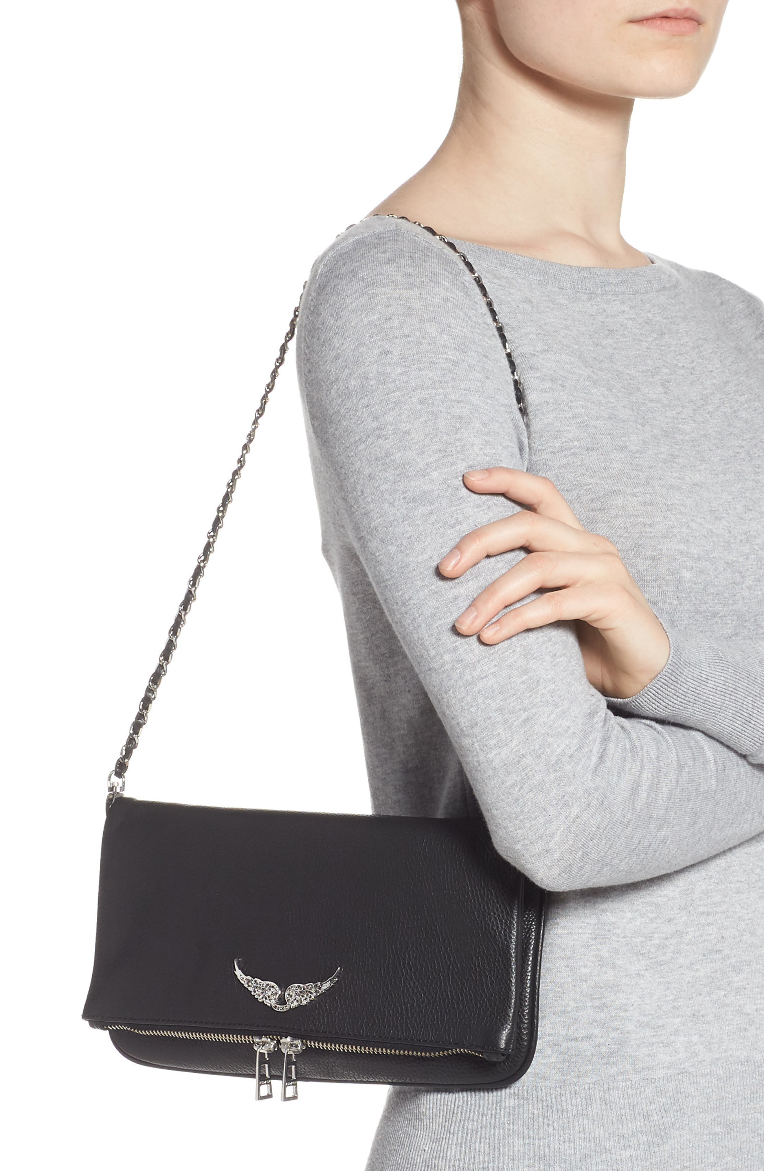 Zadig & Voltaire Rock Leather Clutch, Alternate, color, 