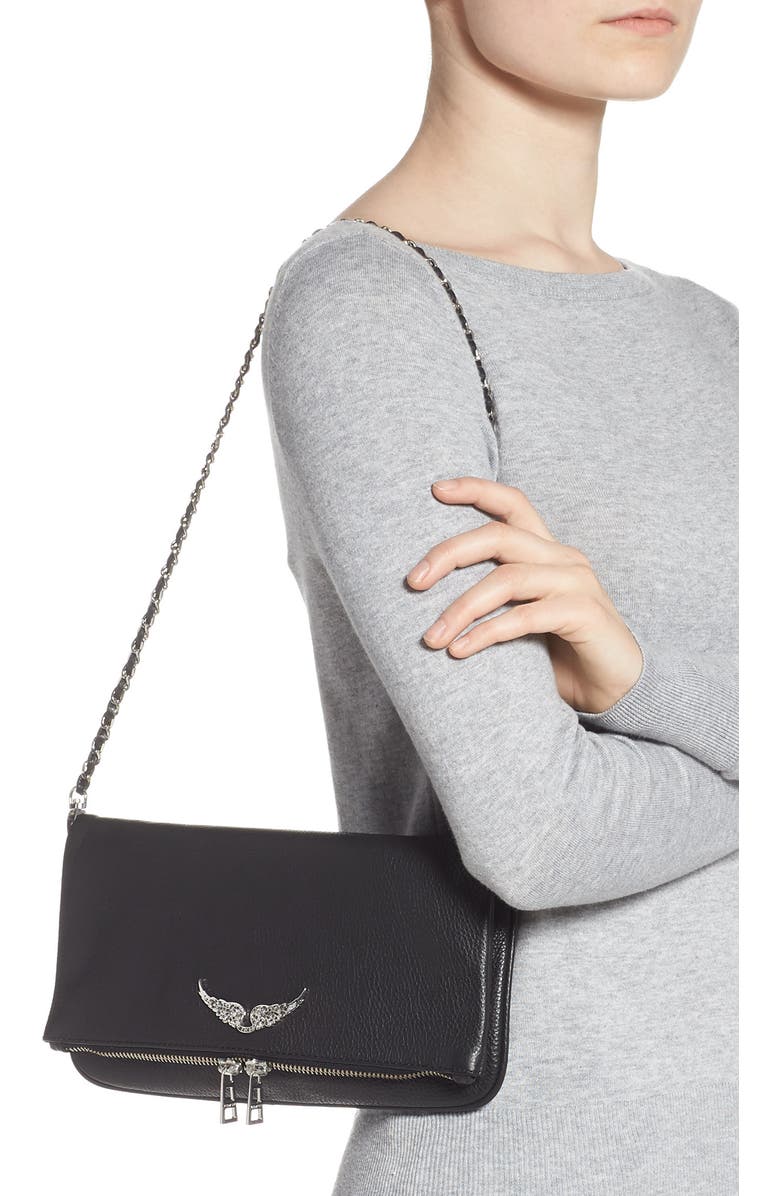 Zadig & Voltaire Rock Leather Clutch, Alternate, color,