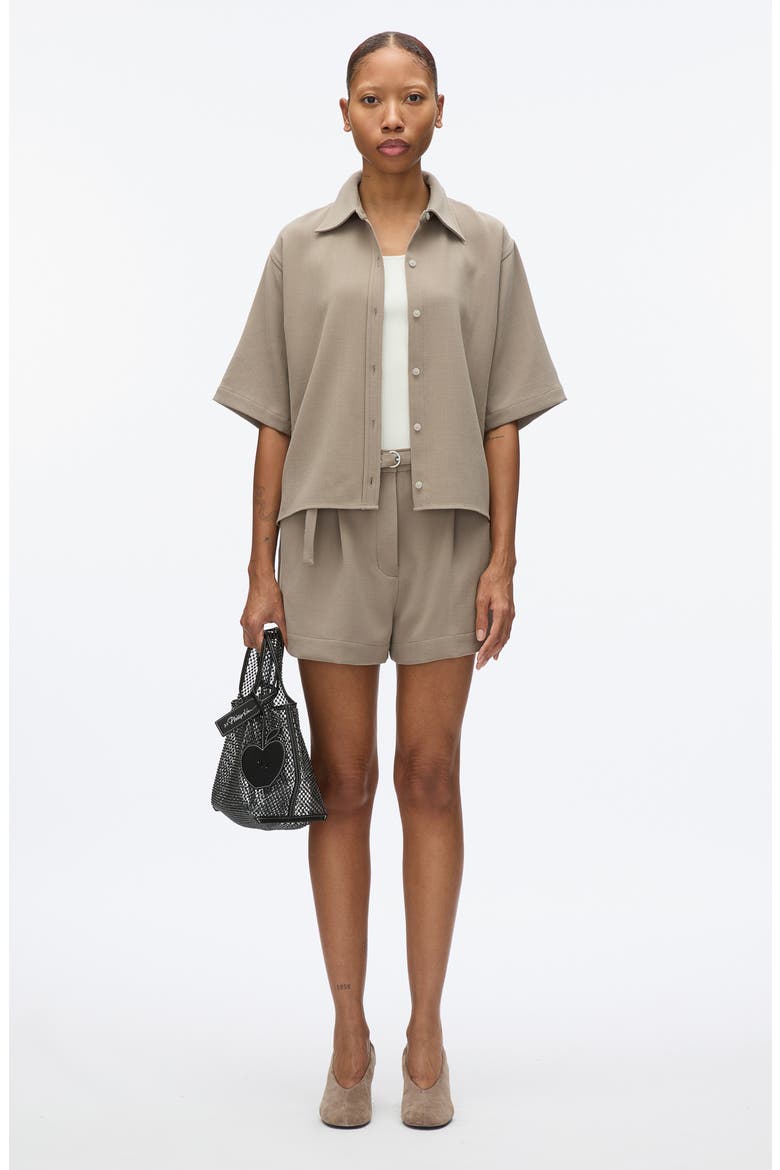 Boxy Short Sleeve Wool Shirt, Alternate, color, STONE GREY