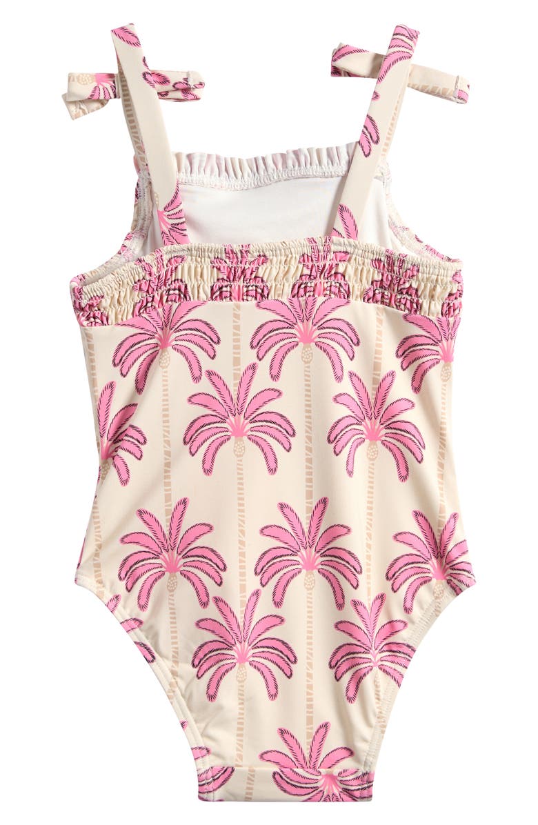 miles Palm Print Bow Detail One-Piece Swimsuit, Alternate, color, Off White