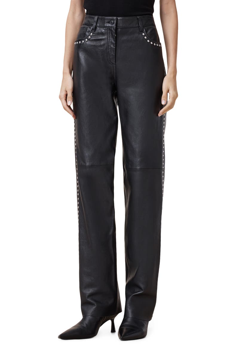 Saige Studded Leather Pants, Main, color, BLACK