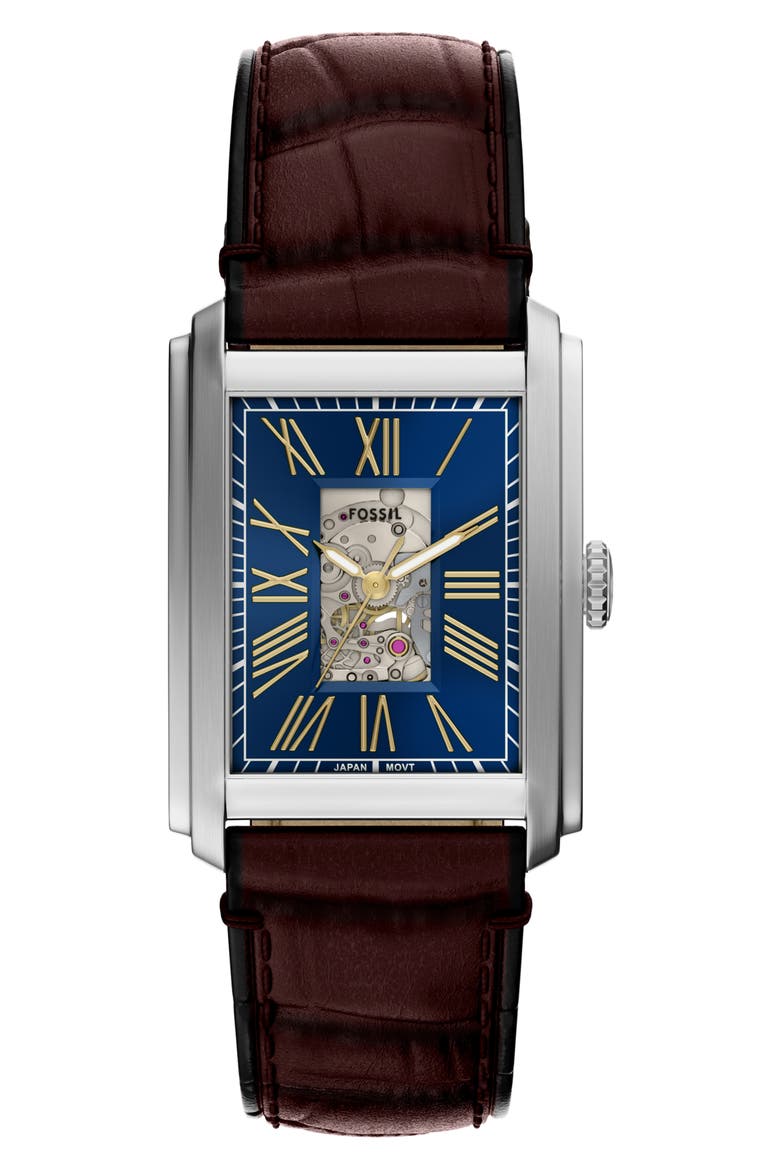 Carraway Open Heart Leather Strap Watch, 30mm x 42mm, Main, color, BROWN/ BLUE