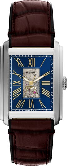 Fossil Carraway Open Heart Leather Strap Watch, 30mm x 42mm