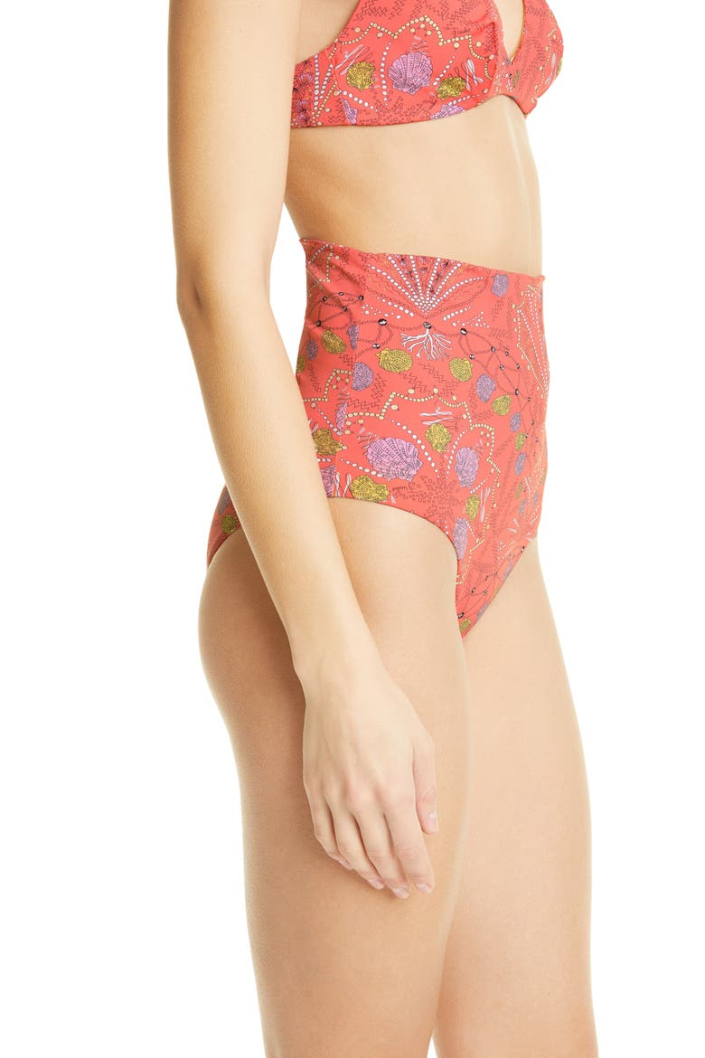 Conch Print High Waist Bikini Bottoms, Alternate, color, 068 CORAL