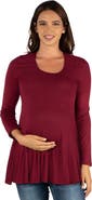 24seven Comfort Apparel Maternity Long Sleeve Swing Style Flared Tunic Top