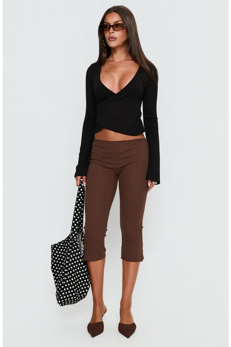 Baseline Ribbed Lace Trim Capri Pants, Alternate, color, CHOCOLATE