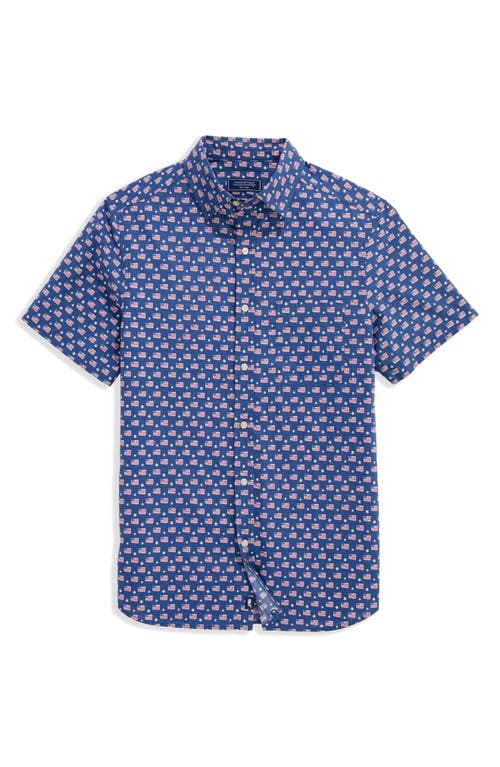 Vineyard Vines Flags & Stars Print Short Sleeve Cotton Button-up Shirt In Blue
