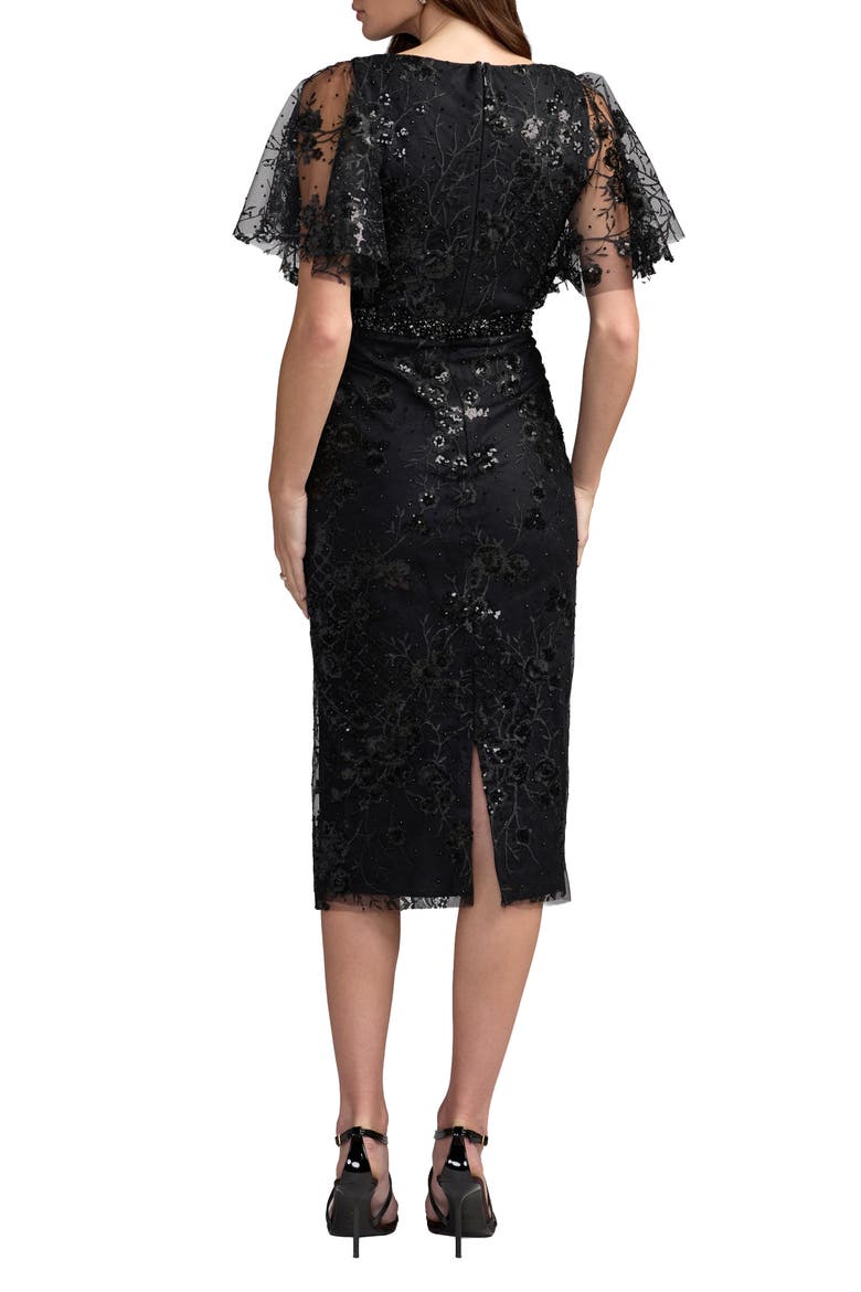 Embellished Illusion Butterfly Sleeve Cocktail Dress, Alternate, color, Black
