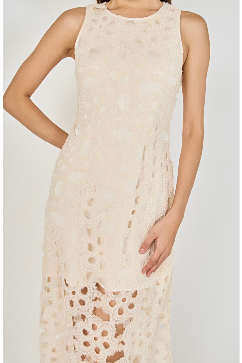 Pearl Floral Lace Midi Dress, Alternate, color, CREAM