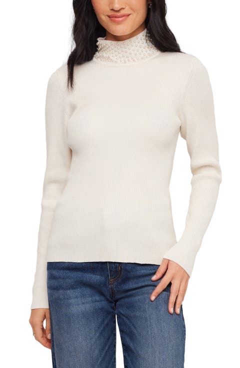 Pearl Embellished Turtleneck Sweater