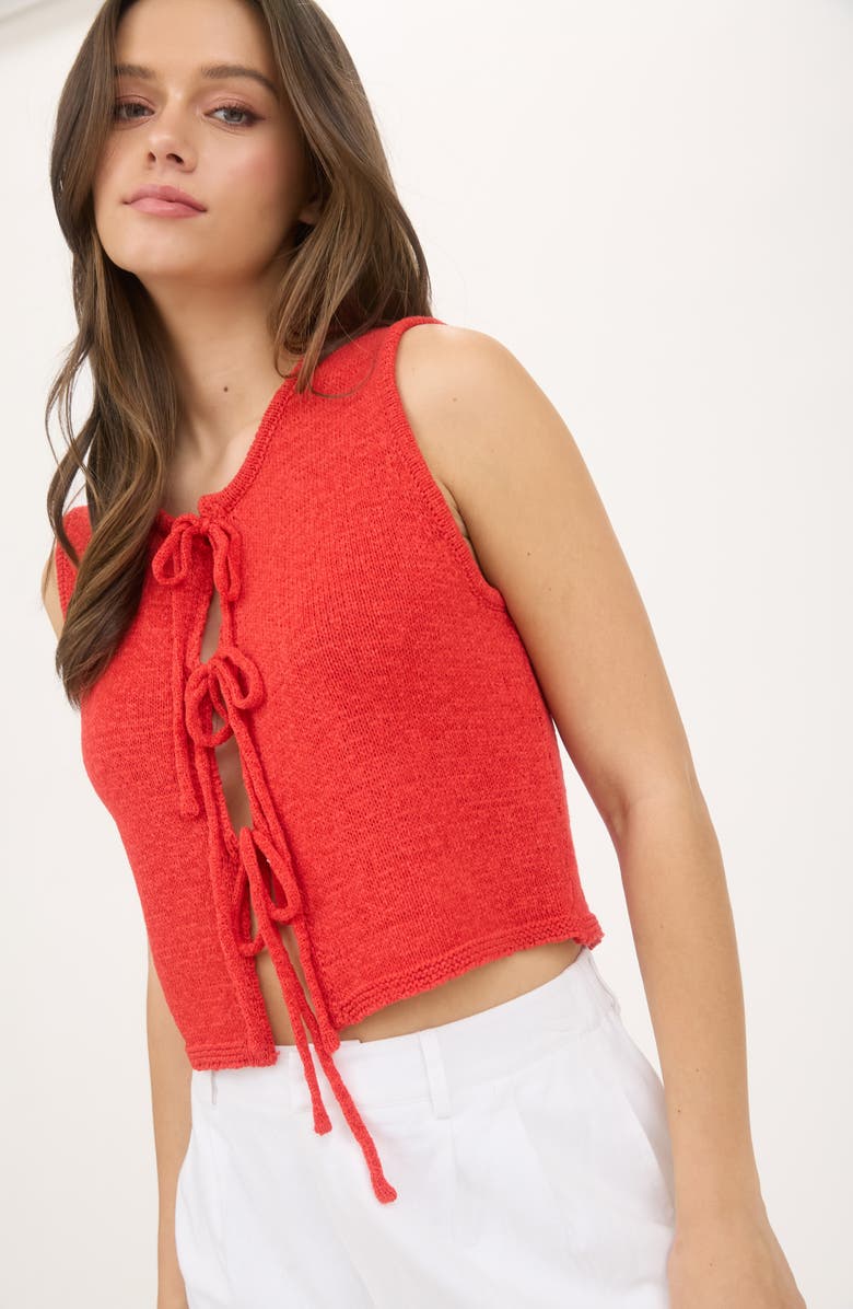 Blu Pepper Front Tie Cardigan Vest, Alternate, color, Red