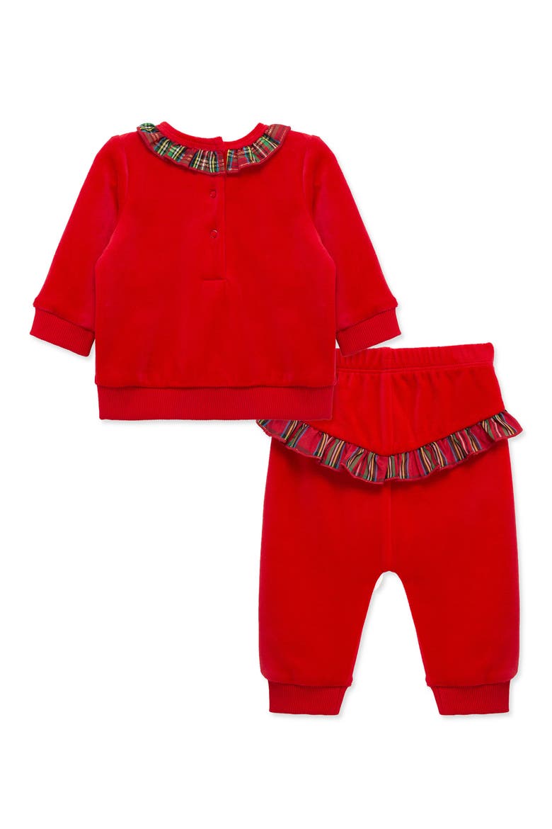 Plaid Tree Velour Pant Set, Alternate, color, RED