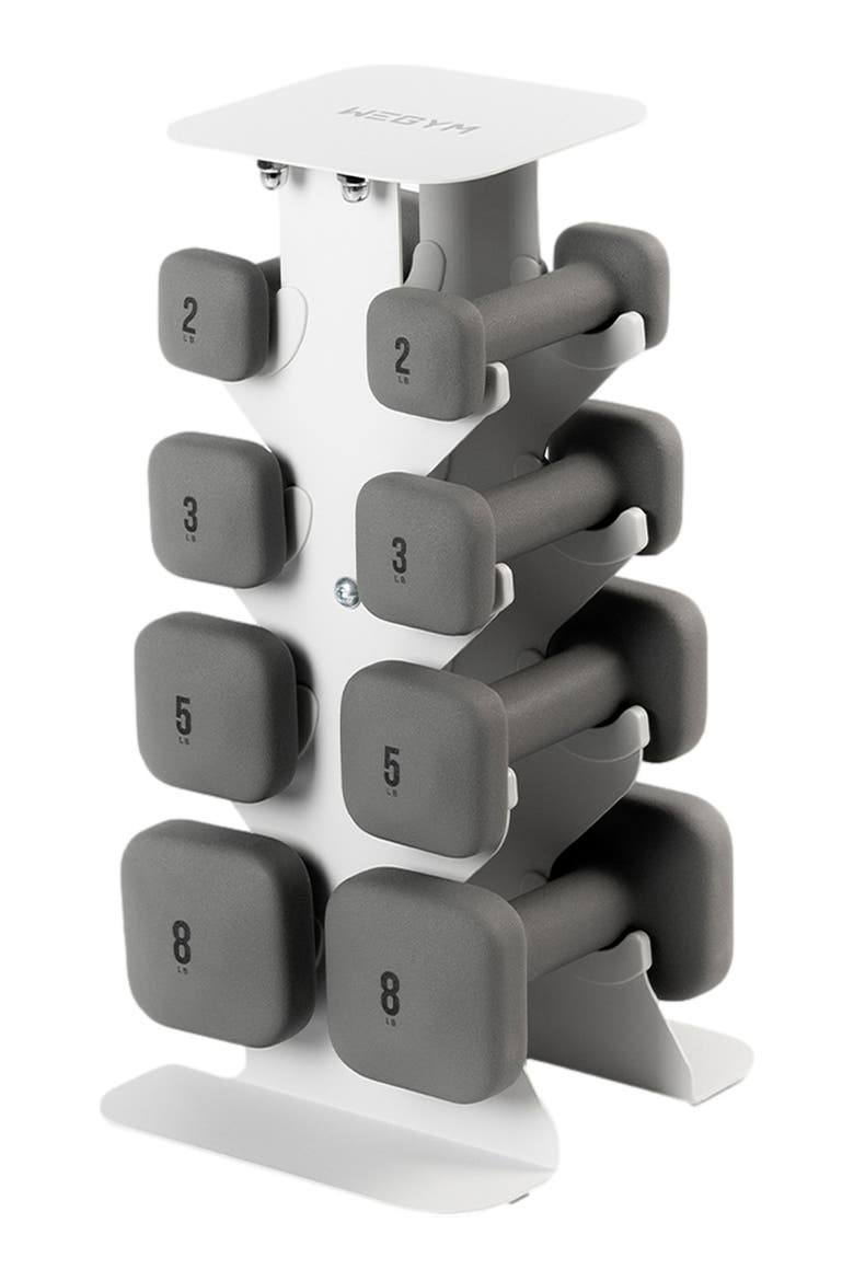 SafeGrip Dumbbells Lower Set with Light Rack - 2, 3, 5, 8lbs, Main, color, Slate